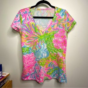 Lilly Pulitzer Michelle More Lovers Coral Top, Multi, Size: Small